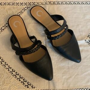 Journey Collection Black Mules. W/Braided Detail. Size 8.5